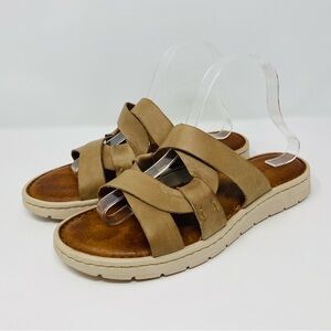 BORN Bira Women's 10 Open Toe Slides Tan Leather Summer Boho Strappy Sandals